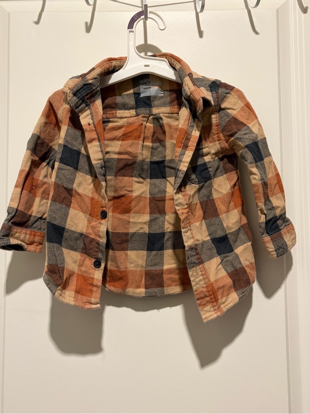 Cat & Jack Orange Black Cream Plaid Button-Down Shirt